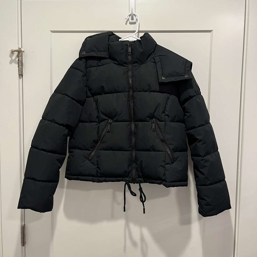Roxy Womens Black Hooded Puffer Jacket Quilted Full Zip Winter Coat Small